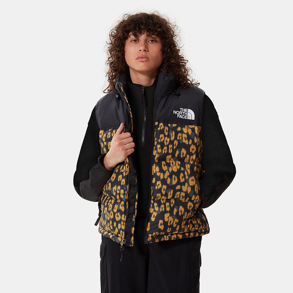 The North Face Nuptse Jacket Womens Australia - The North Face Printed 1996 Retro Gilet Yellow Leopa